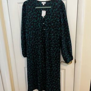 J. Jill Black and Green Patterned Long Sleeve Dress